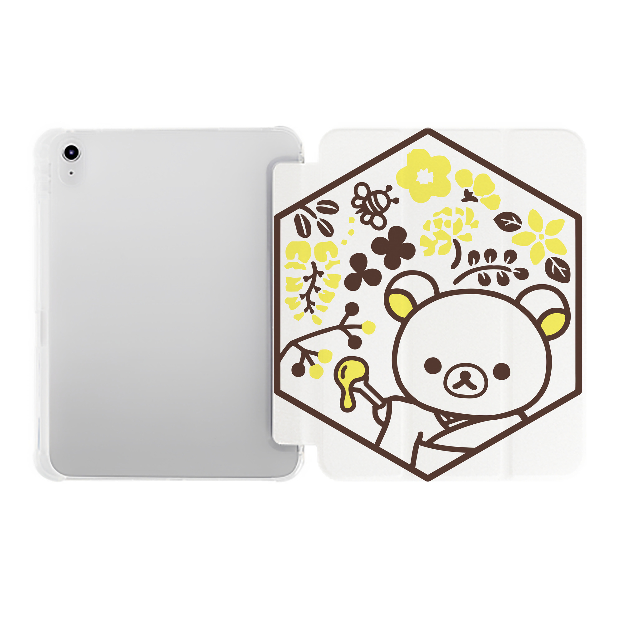 （画像用） リラックマ リラックマ キイロイトリ Rilakkuma Korilakkuma Kiiroitori IPad ケース ペン収納付き 三つ折りスタンド PUレザー×シリコン 対応機種9.5/10.5/10.9インチ